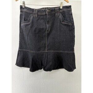 Women's Kikit Jeans Denim Skirt Dark Wash Ruffled Hem‎ Y2K Size 14